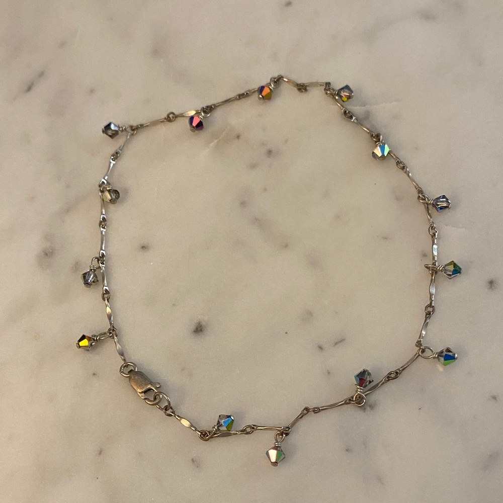 925 Sterling Silver and Multicolor Crystal Ankle Bracelet